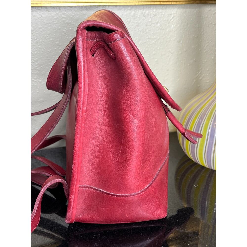 Coach Red Leather Mini Backpack #9960 Kiss Lock Closure with Drawstring - Picture 8 of 11
